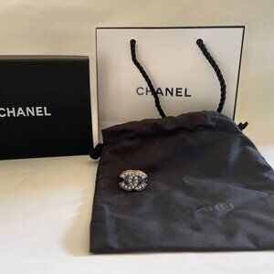 Chanel Classic CC Silver Toned Crystal Ring 2008 CruiseLine - w/Box and Bag